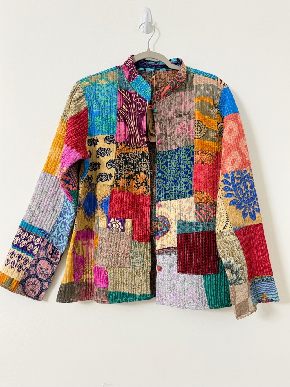 Multicolor Patchwork Button-Front Women's Jacket - Picture 2 of 8